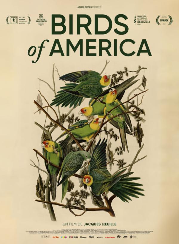 affiche documentaire avec oiseaux dessinés par Audubon